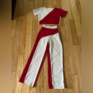 Red white casual working outfit